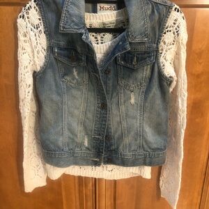 Flying Tomato hi/low sweater.Blue Denim Vest ,mudd